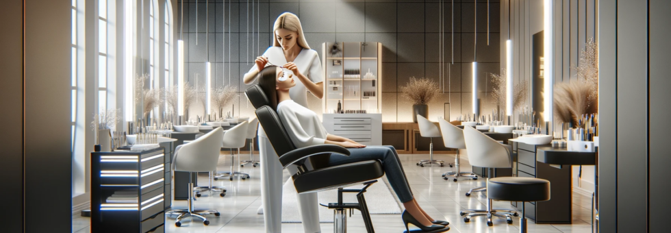 Moderne Wimpernverlängerungsbehandlung im The Lash and Beauty Room mit Kundin und Kosmetikerin